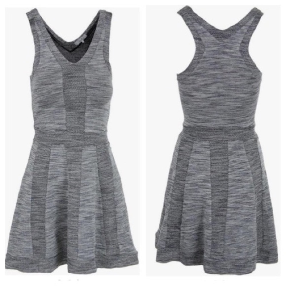 Parker V neck Jacquie Knit Gray White Metallic Fit Flare Dress size Medium